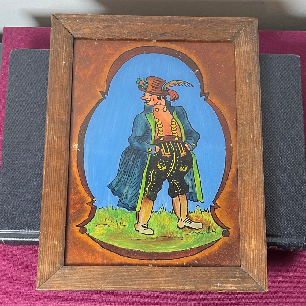 Vintage Reverse Hand Painted‎ Rare German Folk Art Captain Character Framed